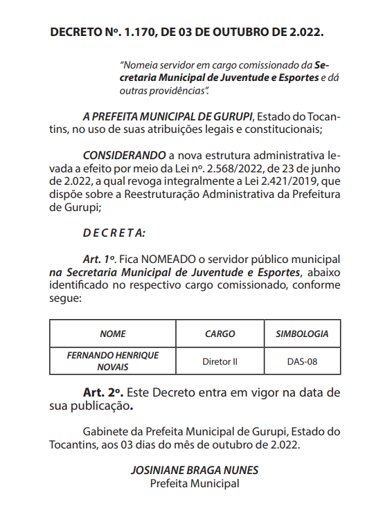 Nomeação de Fernando Henrique na Secretaria Municipal de Juventude e Esportes 